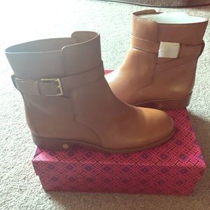 Tory Burch Brooke Leather Booties, Tan, Sz 10